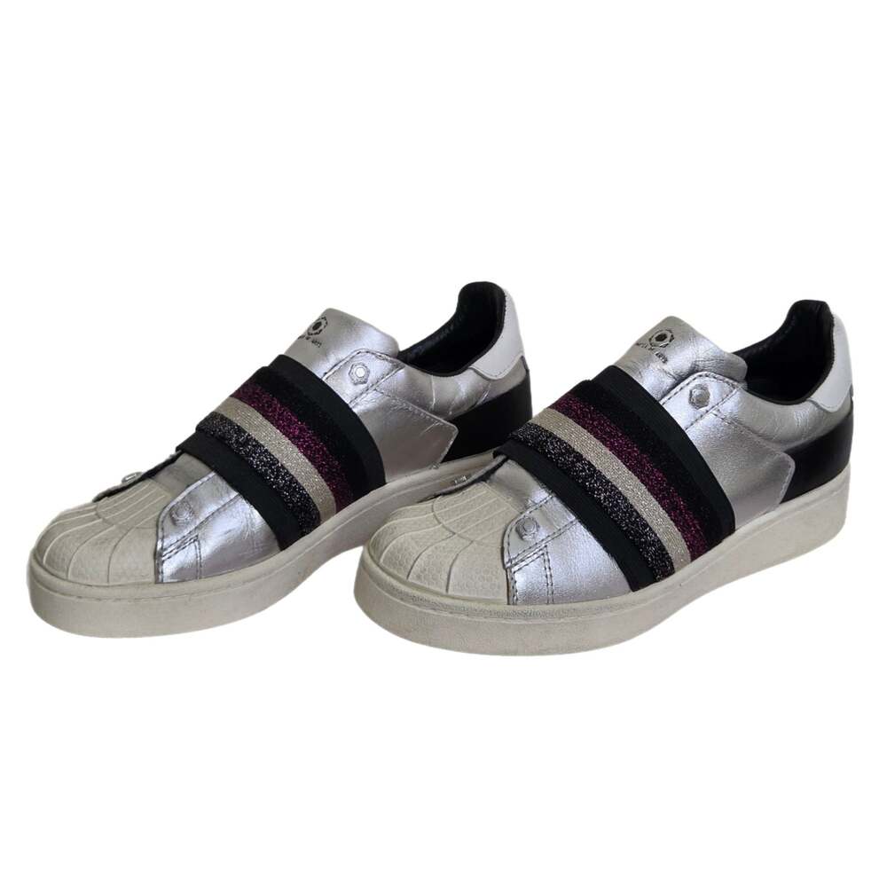 MOA Master of Arts Superstar II Sneakers Silver Black n Glitter Stripes 6.5